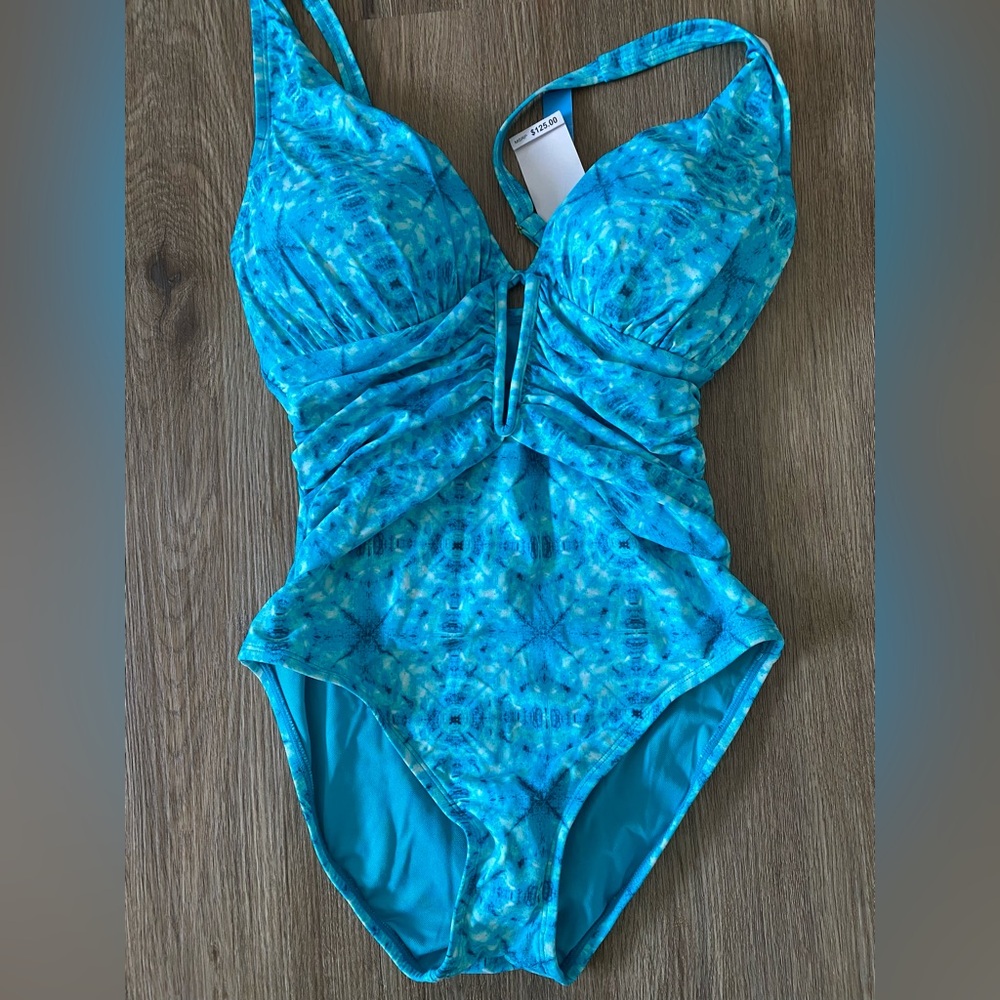 Bleu Rod Beattie Teal and Aqua Printed One-Piece Swimsuit